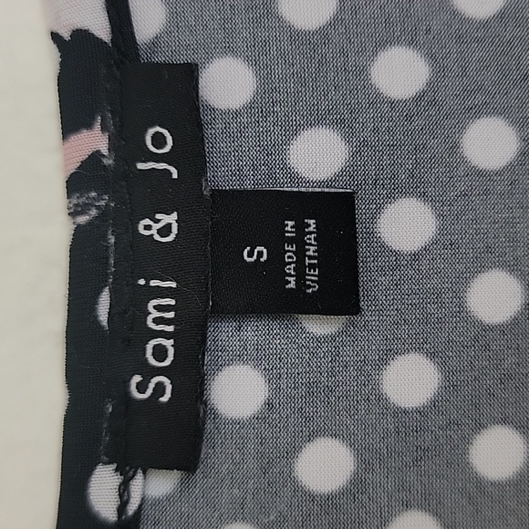 Sami & Jo Black w/ Polka Dots & Pink & White Floral Flowers Short Sleeve Dress S - Picture 5 of 11